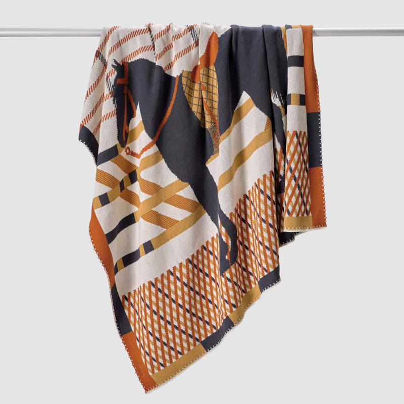 In 2 Green Classic Horse Pattern Knit Throw Multicolor