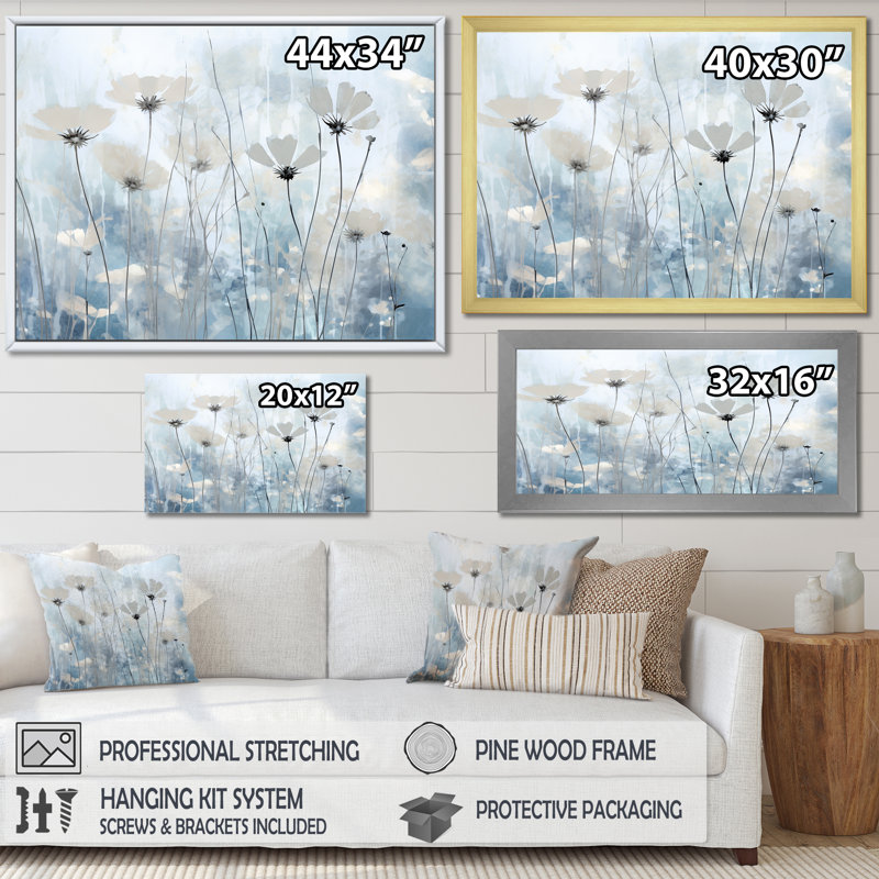 Cerulean Floral Field sur impression sur toile, Toile tendue, H 24 po x l 32 po x P 0,5 po