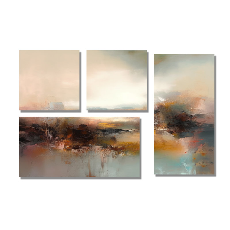 «Brown Abstracted Nature III», art mural abstrait 4 pièces, Toile tendue, Ne s’applique pas