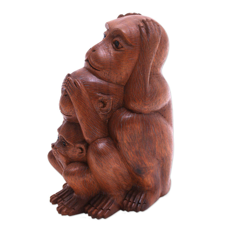 Statue sages à trois singes en bois Momsen