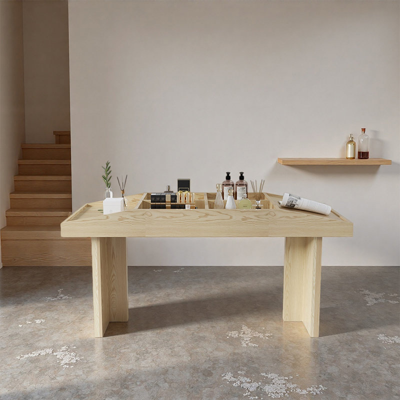 Table de présentation moderne en placage de bois, H 27,56 po x l 59,06 po x P 23,62 po, Burlywood