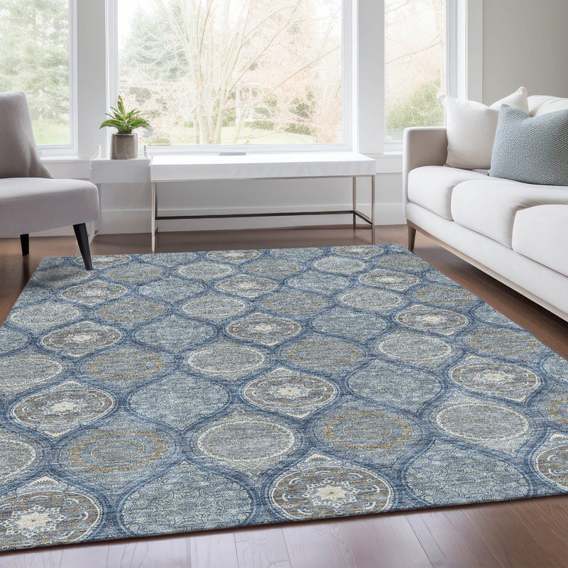 Tapis bleu marine de qualité supérieure lavable à la machine Prisco, Rectangle 10 pi x 14 pi