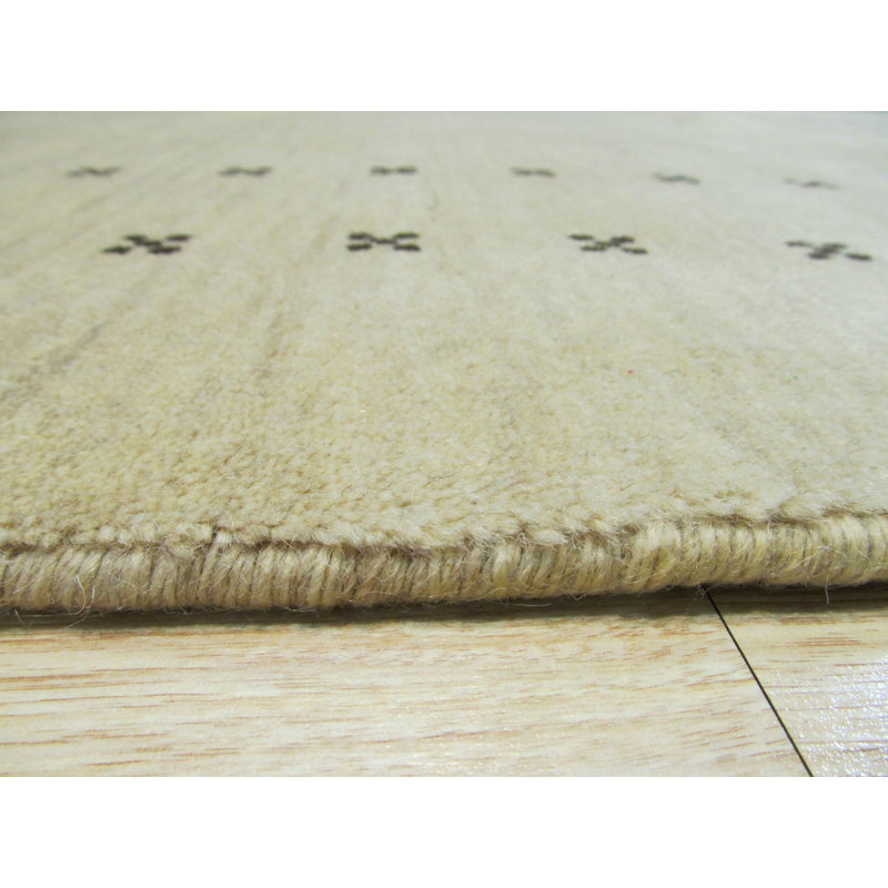 Ivory Hand-Knotted Wool Framed Field Geometric Modern Contemporary Carpet Rug, Rectangle 10' x 14'