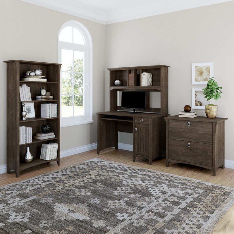 Khadesha 4 Piece Computer Desk Office Set with Hutch Bookcase, Ash Brown