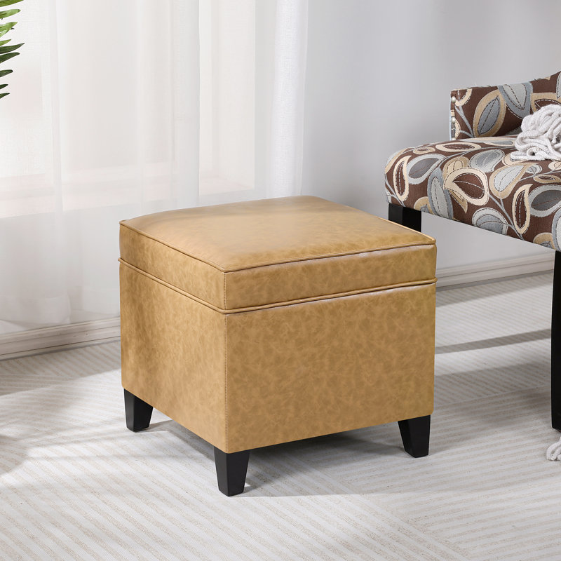 17.5" Faux Leather Ottoman With Storage, Yellow