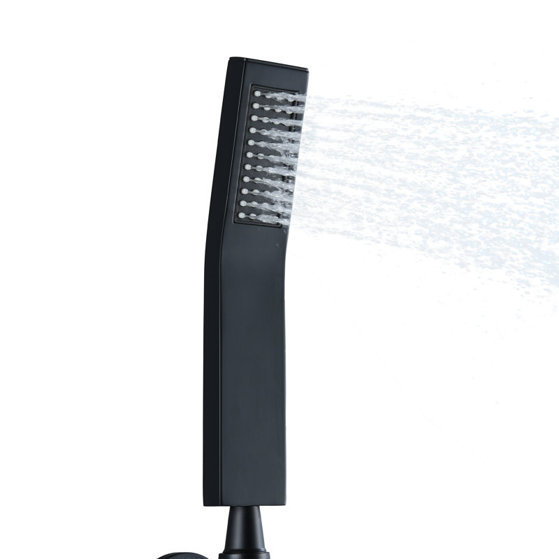 Curved Flat 304 Stainless Steel Handheld Shower With Easy-Clean Silicone Nozzles, Matte Black