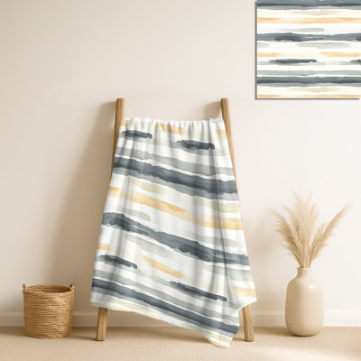 Gris et jaune lignes neutres - couverture polaire rayée, jeté contemporain chaud