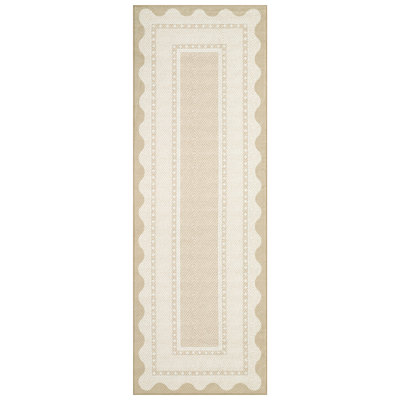 Modern Neutral Non Slip Washable Rugs, Contemporary Border Print Pattern Foldable Soft Carpet, Low Pile Floor Mat