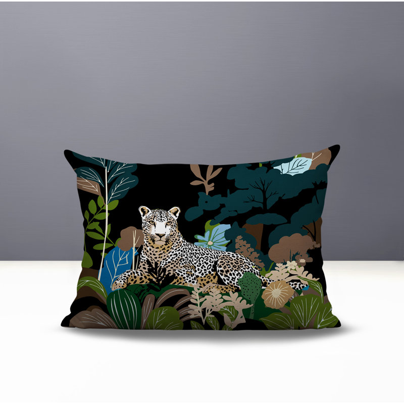 Oreiller rectangulaire réversible intérieur / extérieur Tai Leopard, Rectangle H 14 po x l 20 po, Émeraude