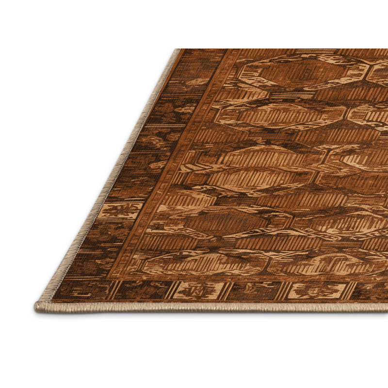 Tapis art déco brun lavable à la machine, Rectangle 4pi x 6 pi