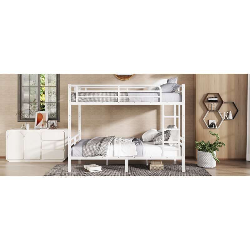 Lits superposés en métal peu encombrants, style moderne pour adolescents et adultes, blanc cassé