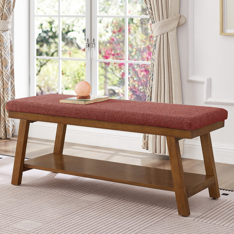 Banc de rangement rembourré en lin l 43 po, Red