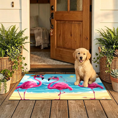  Non-Slip Indoor Outdoor Door Mat, 24"x36",Beach Flamingo Summer