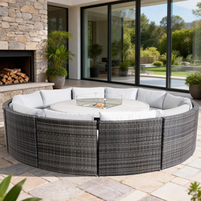 Arrika 12-Person Rattan Sectional Seating Group with Cushions
