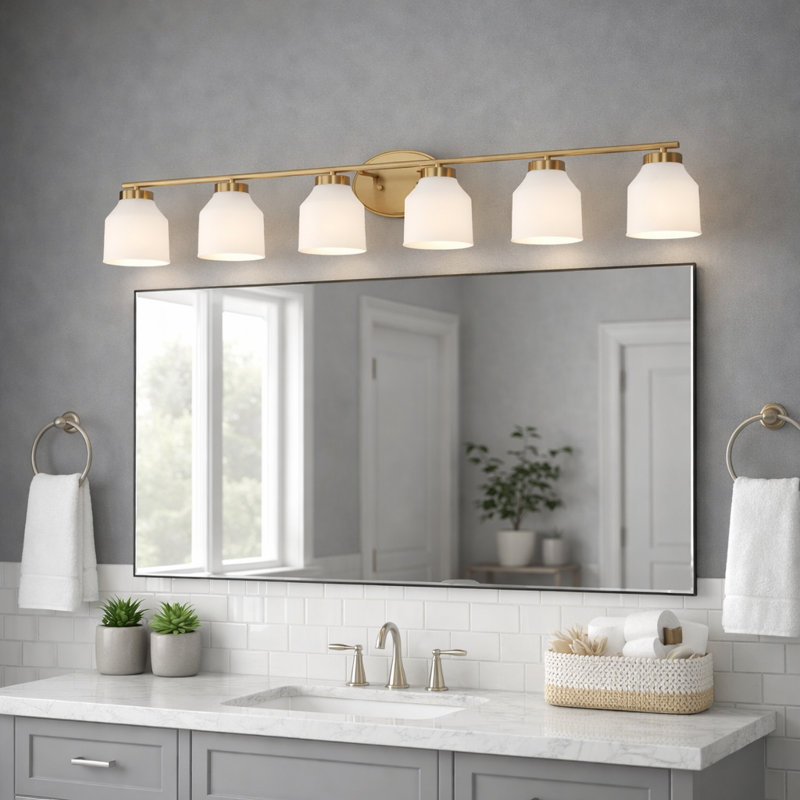 6 - Light Dimmable Vanity Light, Brushed Gold