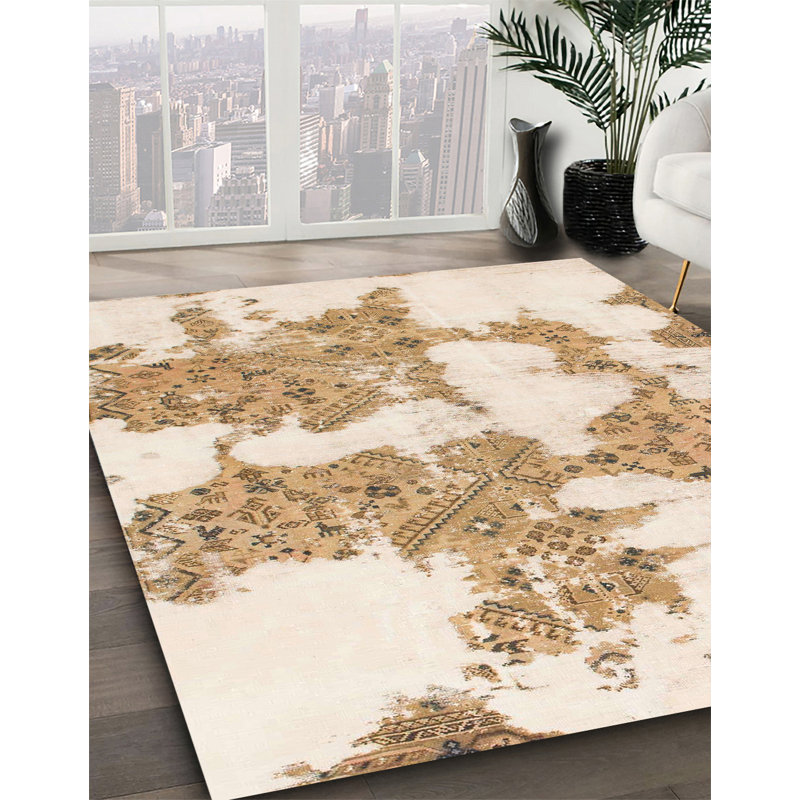 Tapis brun en laine Power Loom, Rond 5 pi