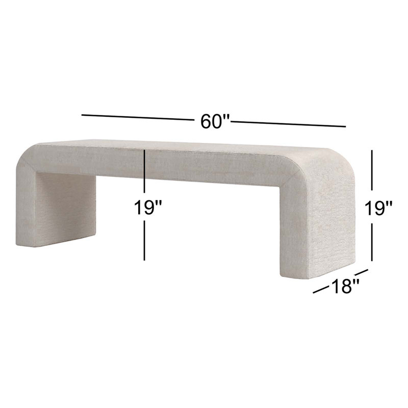 Banc rembourré mortrick, Microsuède beige naturel Gwen, H 19 po x l 60 po x P 18 po