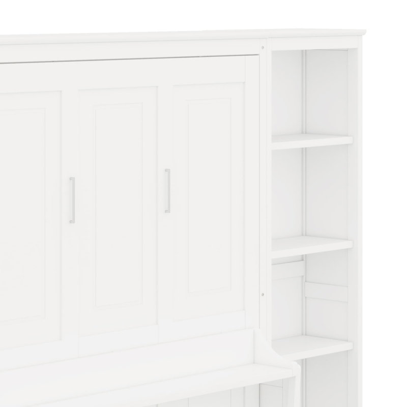 Lit escamotable avec bureau et bibliothèque Murphy, Blanc, Grand lit