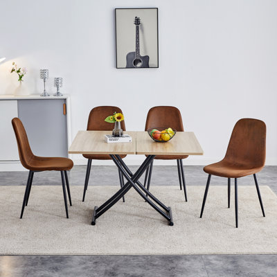 Modern Medieval minimalist style table and chair set: Adjustable table and 4 medieval-style chairs