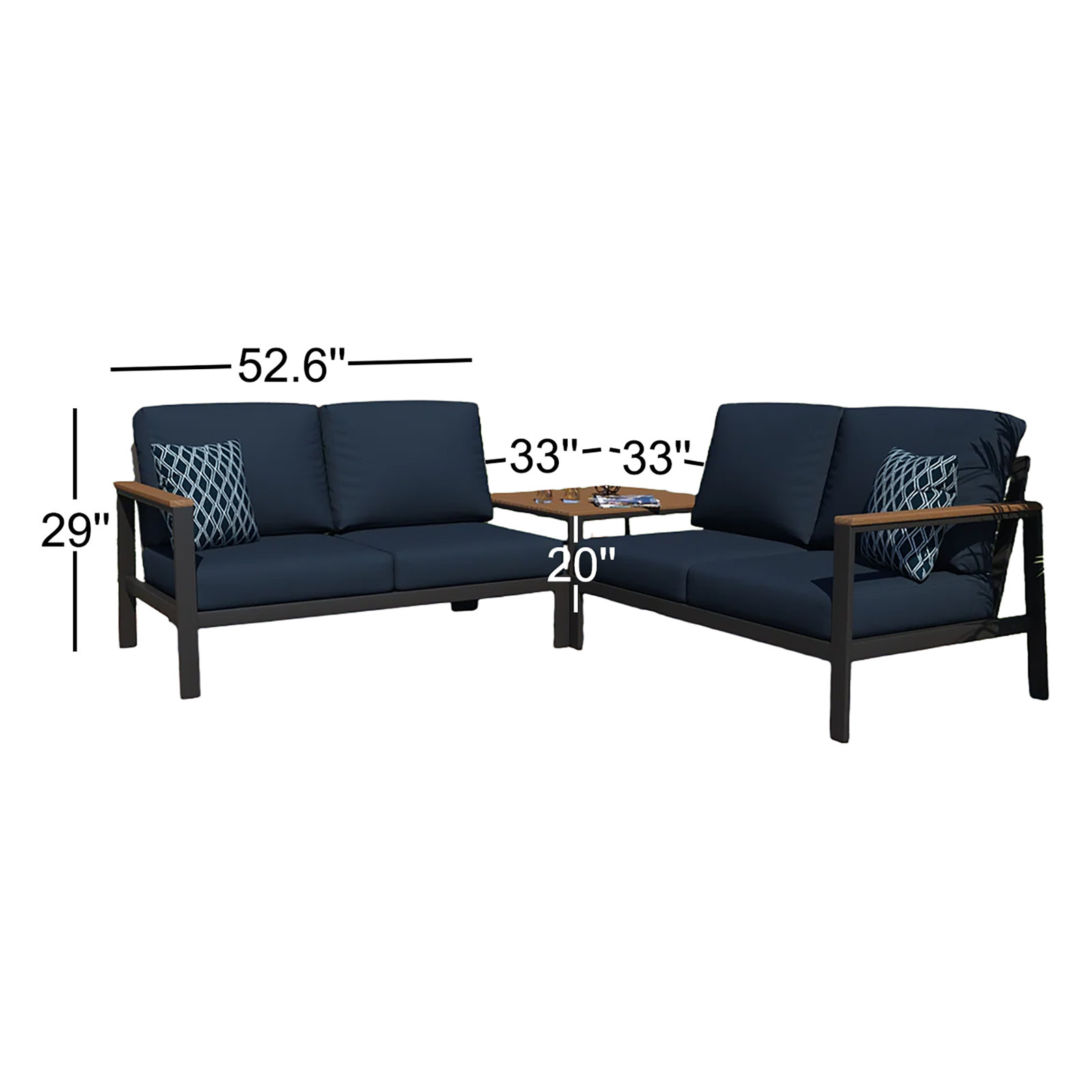 3 Piece Sectional Seating Group with Sunbrella Cushions, Canvas Navy Sunbrella® Canvas