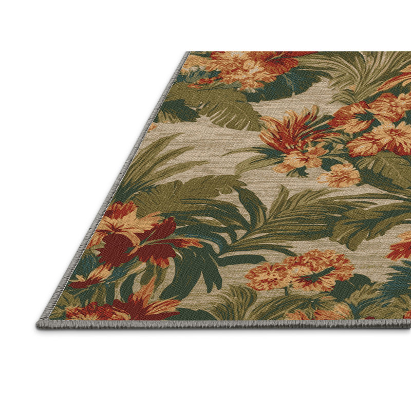  Tapis hawaïen lavable à motif de bouquets tropicaux, Tapis de couloir 2 pi x 5 pi