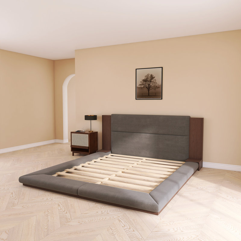 Gray Wood Frame Platform Bed, King