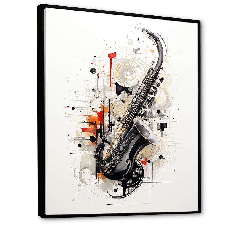 Clarinet Curve Sleek Black sur toile, Cadre flottant noir, H 44 po x l 34 po x P 1,5 po