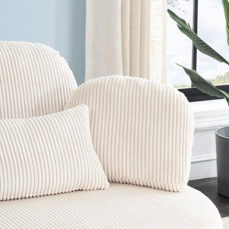 Assise simple en velours côtelé beige avec support réglable et à la taille pour petit balcon avec plateau à trois coussins de 61 pouces, thé idéal dans les appartements