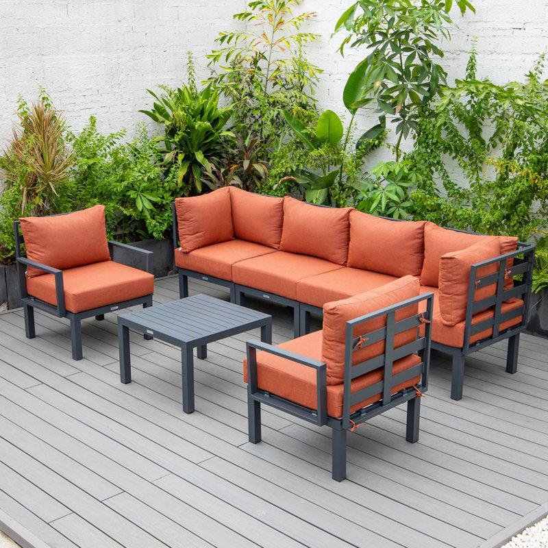 Chelsea 7-Piece Outdoor Sectional Seating Group – Weather-Resistant Aluminum Frame, Patio Conversation Set with Removable Cushions & Coffee Table
