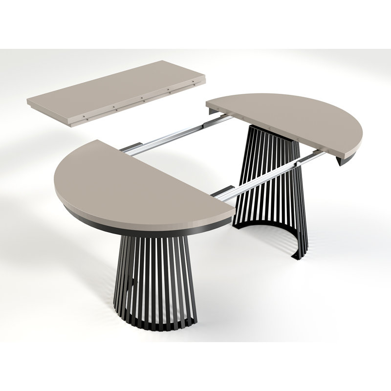Extendable Metal Base Dining Table, Alpine White, Black