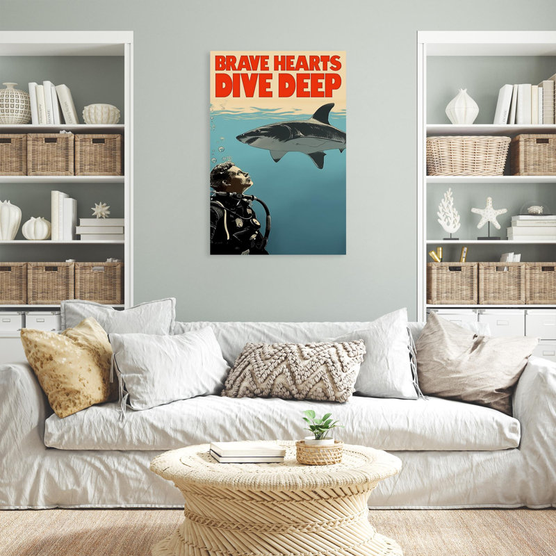 Brave Hearts Dive Deep - 1 pièce rectangulaire Brave Hearts Dive Deep - 1 pièce, reproduction d'art graphique sur toile tendue