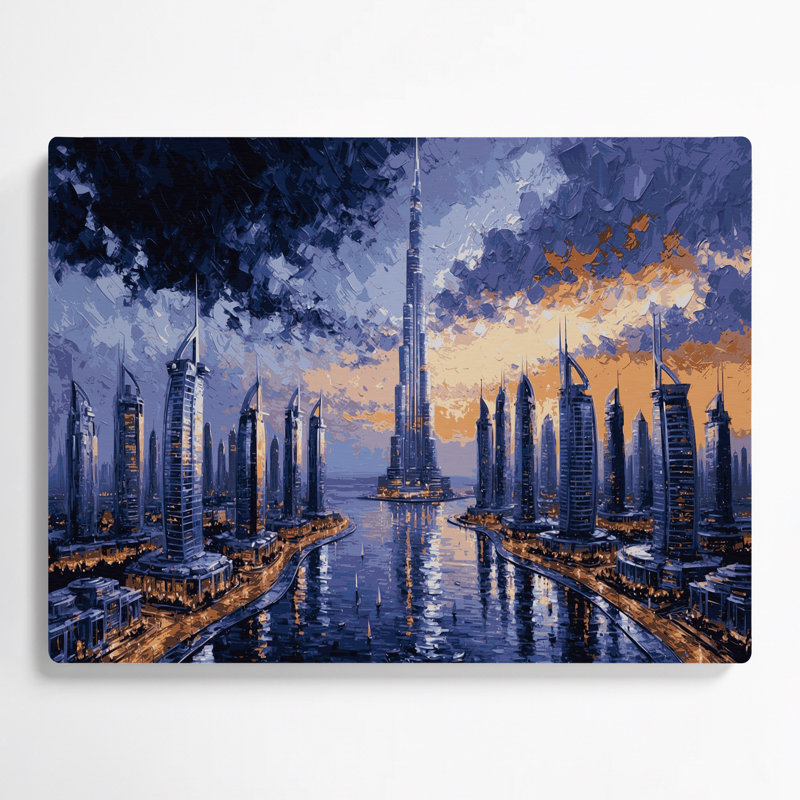 Art mural en métal «Mauve», cités, villes, ÉAU, H 240 po x l 288 po x P 0,05 po