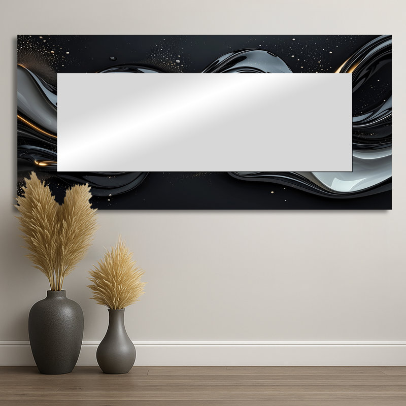 Fractal Peano Curve II noir et gris - décoration murale miroir fractal - imprimé sur métal, 28 po x 60 po