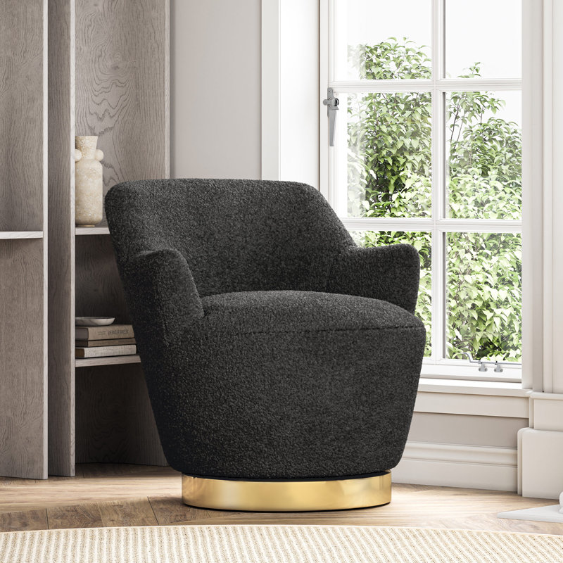 Corabeth Upholstered Swivel Armchair, Black Polyester