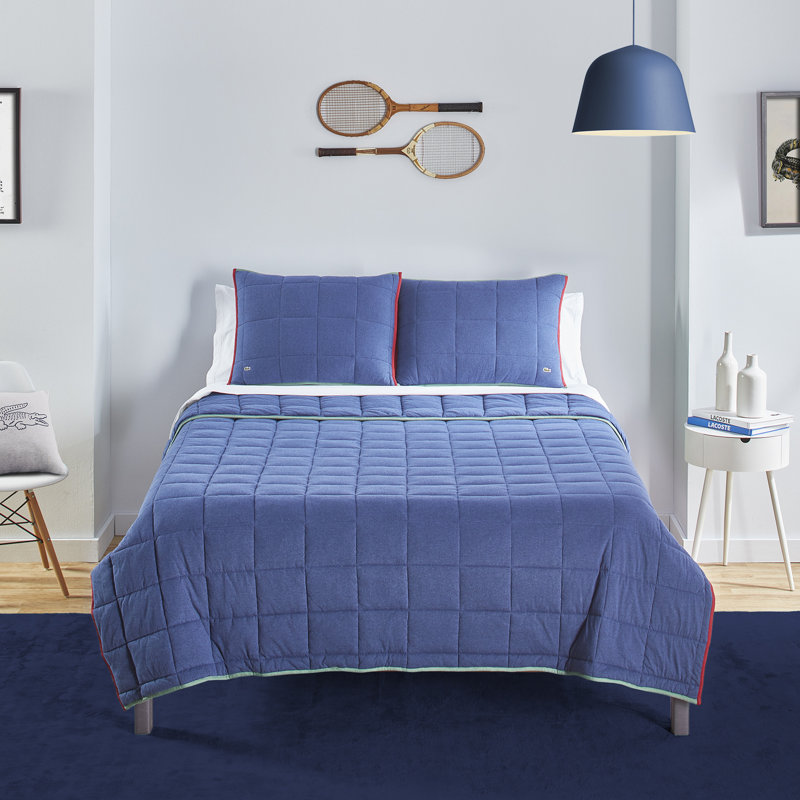 Ensemble de courtepointe 3 pièces Lacost Westover, Bleu, Courtepointe double et 2 taies décoratives standa