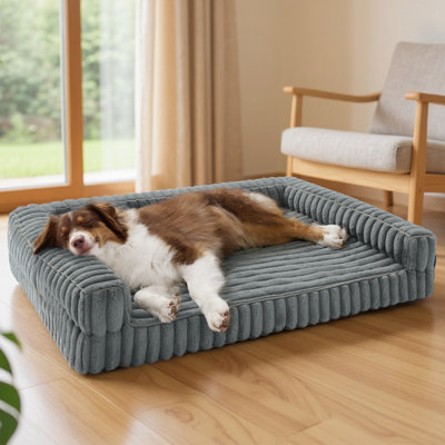 Bedsure ComfyFleece Orthopedic Dog Bed Sofa for Large Dogs - Egg Crate Memory Foam Dog Couch, Three-Sided Bolster, Waterproof Washable Cover, Non Slip
