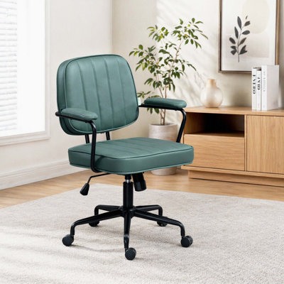 Vertical Channel Stitched Microfiber Swivel Desk Chair, Height Adjustable Mid Back Home Office Task Chair with Tilt Lock Function, Thick Foam Padding & Metal Frame Armrests