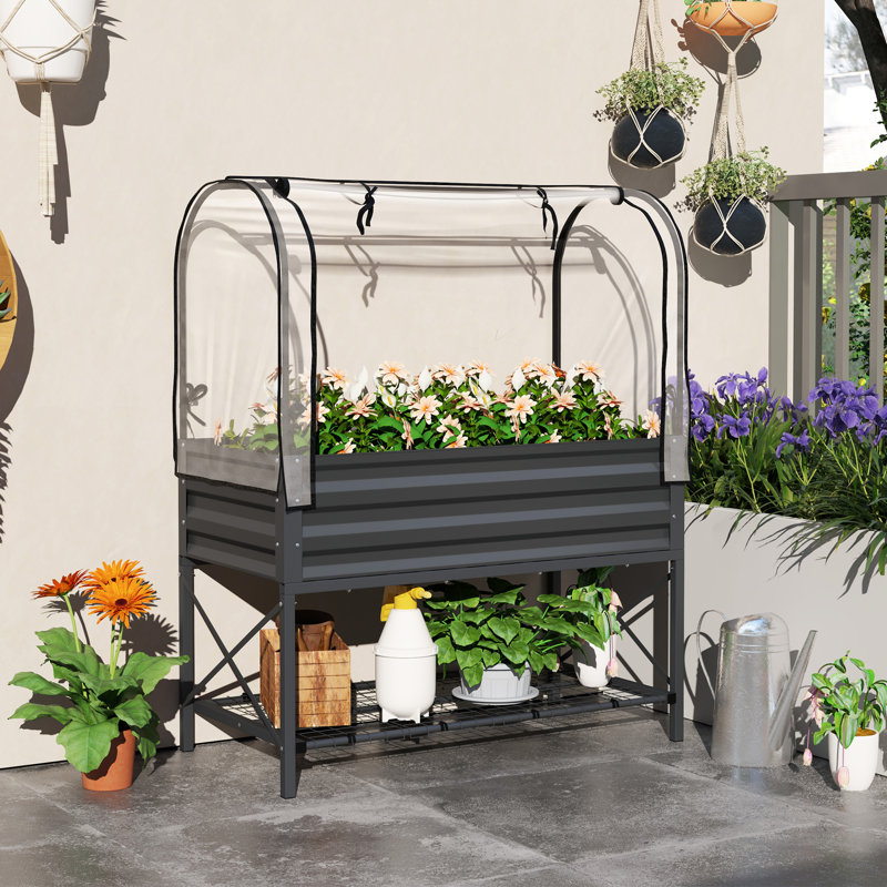Lit de jardin surélevé en métal avec housse, gris foncé, Grey