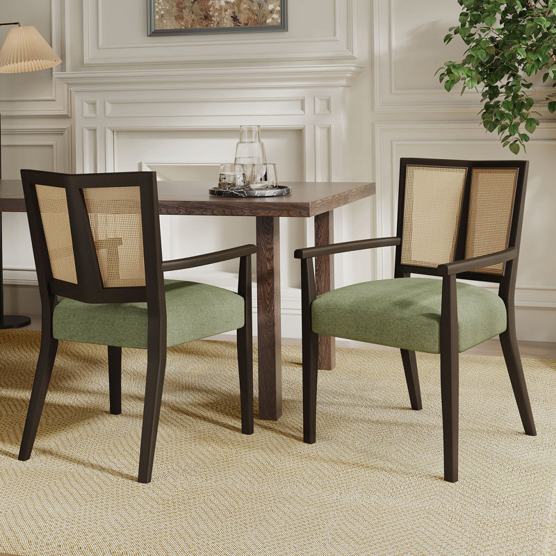 Ensemble de 2 chaises de salle à manger (brun foncé et vert), Vert, Marron foncé