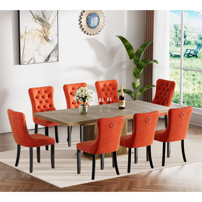 62.99" -78.74" Extendable Dining Table Set, Brown Dining Room Table with Storage & Velvet Dining Chairs with Wood Leg, Rustic Kitchen Dining Table and Chairs Set, Modern Dining Table Set