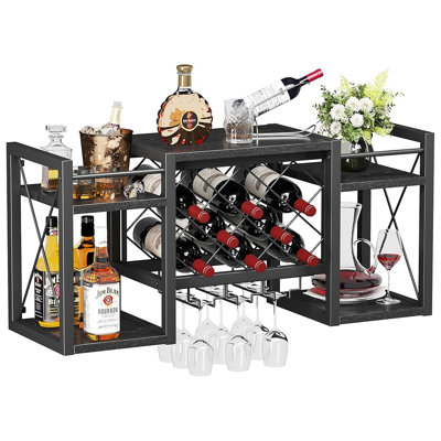 Wall Mounted Wine Rack with Glass Holder, Wood-Metal Retro Bar Shelf, Wine Bottles Display Wall Storage for Kitchen Dining Room Home Bar