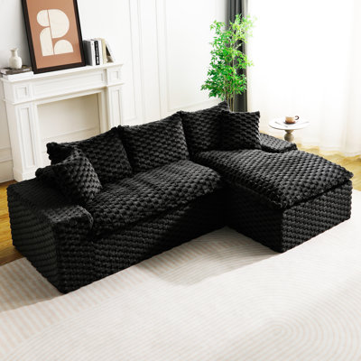 Canapé d'angle Turtle Velvet Twin avec méridienne, convertible en forme de L ou droite, possibilité d'assise face à face, 248 x 157 x 90 cm, 3 places, 53 kg, noir avec méridienne modulable, forme interchangeable.