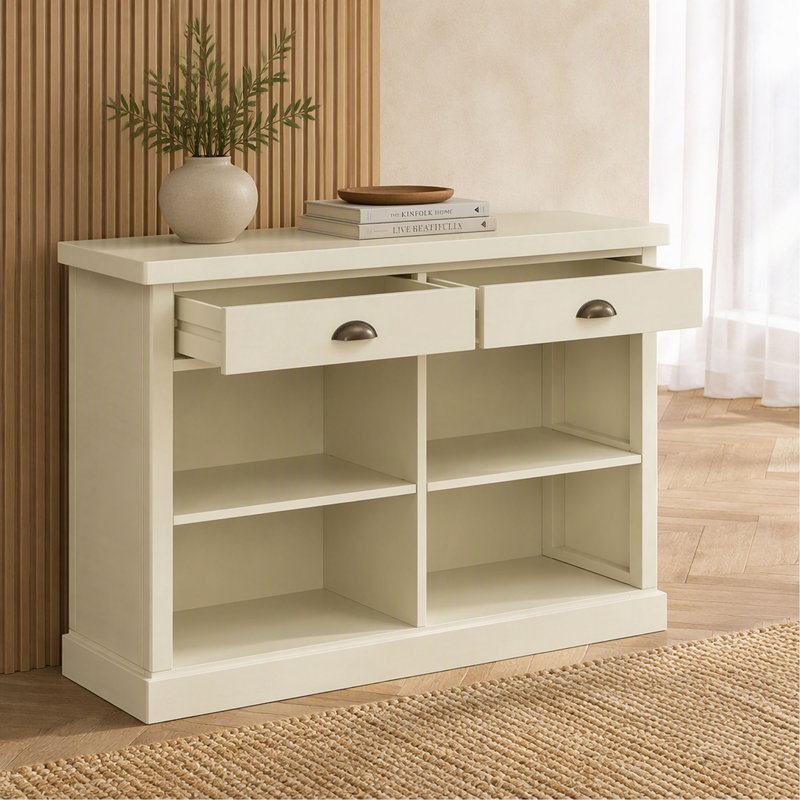Console TREXM avec 2 tiroirs et étagères de rangement ouvertes, table d'entrée pour salon, couloir et salle à manger ()