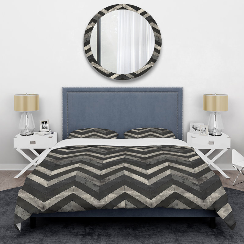 Ensemble de housse de couette moderne à chevrons gris Dynamic III, Housse de couette très grand et 2 très grandes t