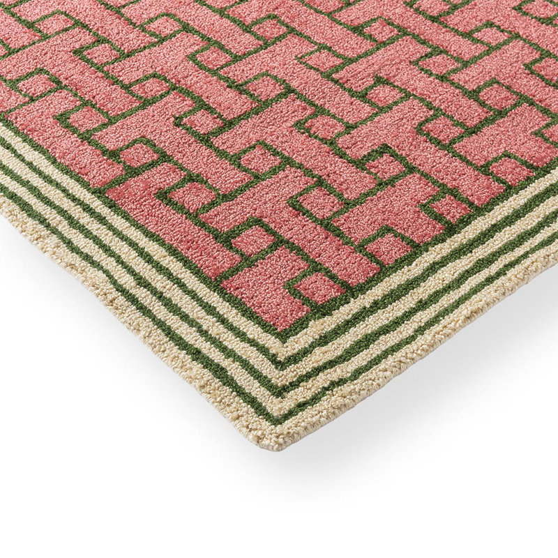 Geometric Area Rug in Dust Pink/Green/Beige, Rectangle 5'3" x 7'6"