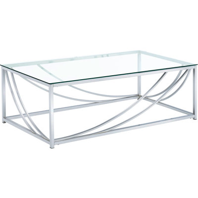 Et table basse rectangulaire en verre avec pieds en métal pour le salon - hauteur de 17 po, largeur de 46,51 po, profondeur de 23,5 po, look contemporain, supports faciles à entretenir, pouces de hauteur, largeur, profondeur, minimaliste