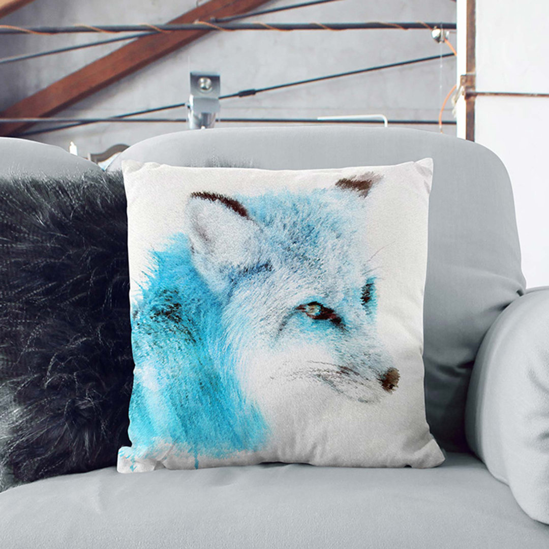 A Blue Fox in Abstract Cushion with Filling