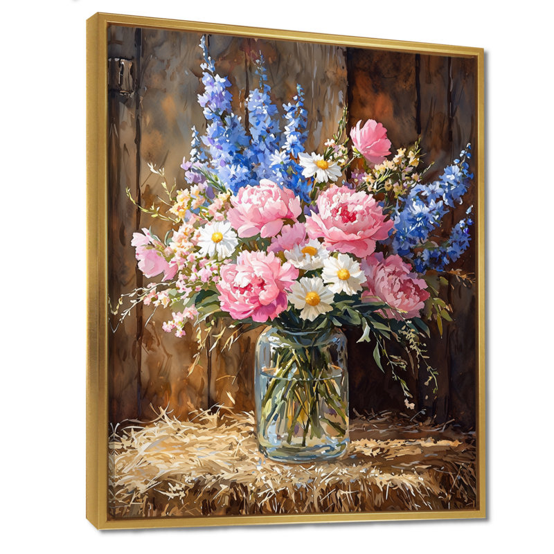 Glenaire - reproduction d'art sur toile florale, H 20 po x l 12 po, Impression encadrée flottante, Doré