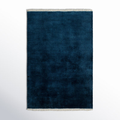 Clio Solid Color Hand Loomed Wool Area Rug in Blue