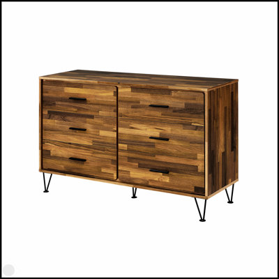 Commode à 6 tiroirs en noyer avec rangement spacieux et fabrication durable, parfaite pour un décor moderne et intemporel.